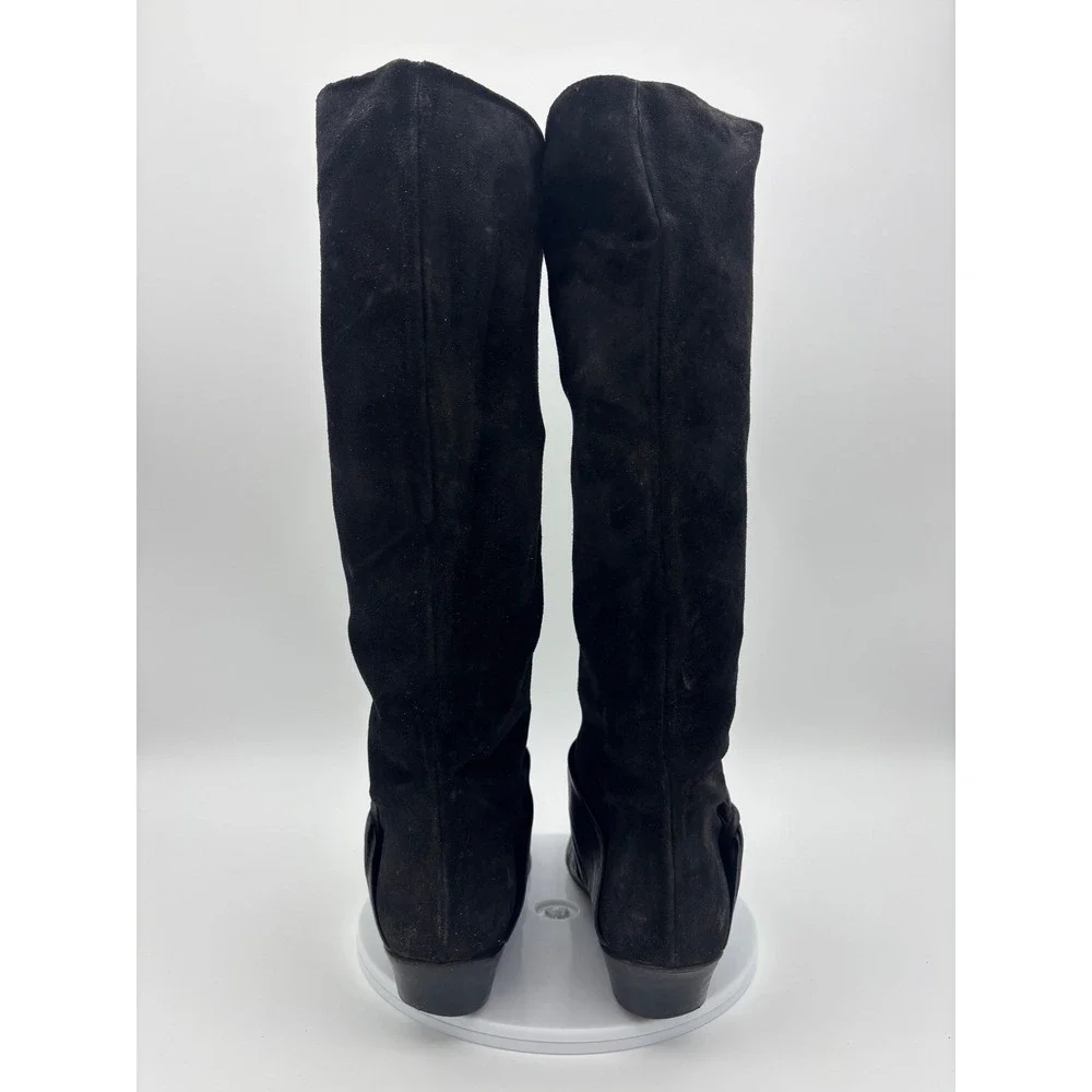 VINTAGE NICKELS Tall Riding Boot Black Leather Suede Knee High‎ Point Toe Shoe 7